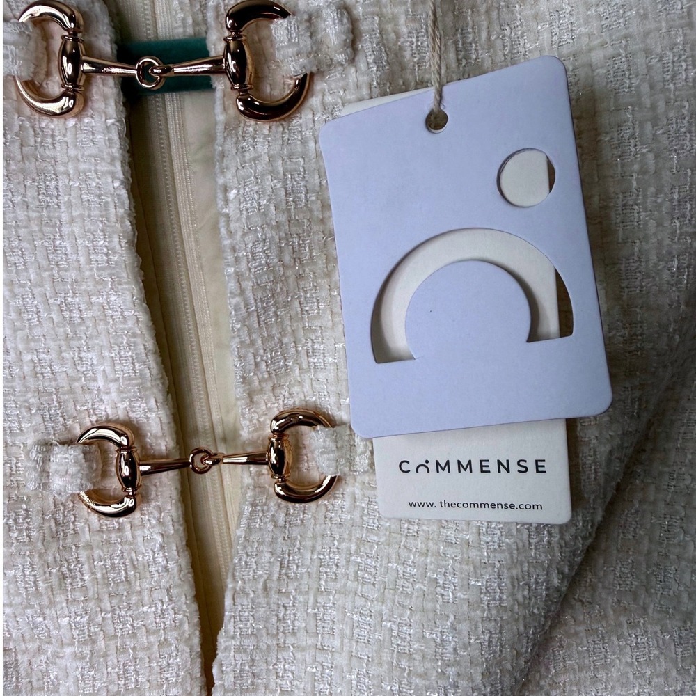 Commense Cream Tweed Mini Dress Gold Horsebit Hardware NWT Size M - Picture 6 of 9